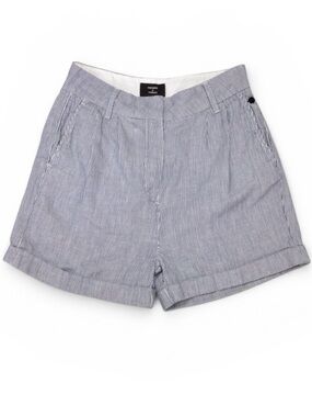 Superdry Studios Linen Blend Seersucker Shorts Size 4 Blue White Striped Cuffed